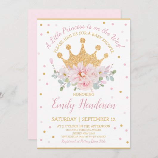 ピンかわいらしクフローラク王室のラウンプリンセス誕生日I 招待状 (正面/裏面)