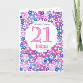 ピンかわいらしクブルーカスタムフローラ前21歳誕生日 カード (正面)