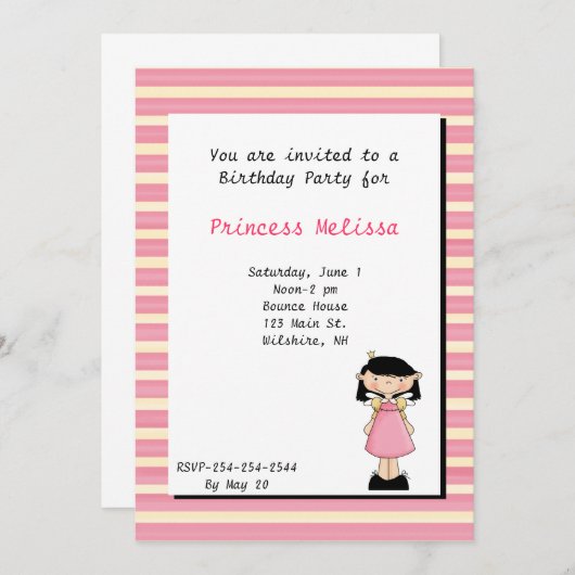 ピンかわいらしクプリンセス誕生日招待状 招待状 (正面/裏面)