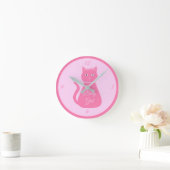 ピンかわいらしクベビーガール猫カスタム子供部屋 ラウンド壁時計 (ホーム)