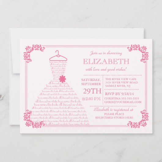 ピンかわいらしクモダンズドレスブライダルシャワー 招待状 (正面)