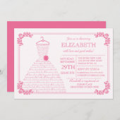 ピンかわいらしクモダンズドレスブライダルシャワー 招待状 (正面/裏面)