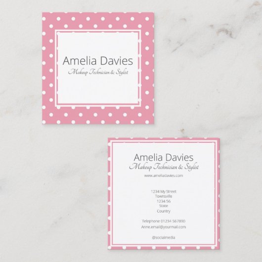 ピンかわいらしク水玉模様 スクエア名刺 (正面/裏面)