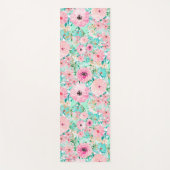 ピンかわいらしク&ミントフローラ水彩ハン絵を描ド ヨガマット (正面)