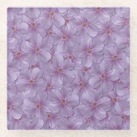 ピンアイウッズゼラニウムシームレスパターン ガラスコースター (正面)