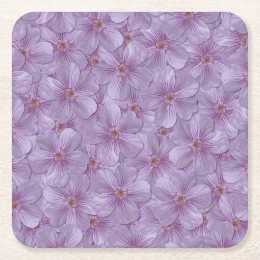 ピンアイウッズゼラニウムシームレスパターン スクエアペーパーコースター (正面)
