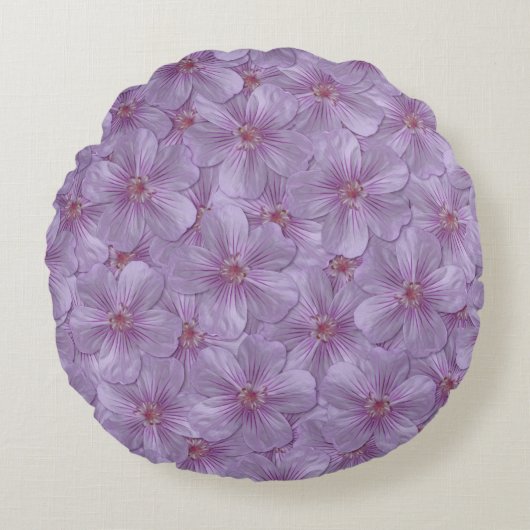 ピンアイウッズゼラニウムシームレスパターン ラウンドクッション (正面)