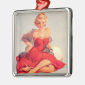 ピンアップガールレッドドレスアンドバラ メタルオーナメント (左)