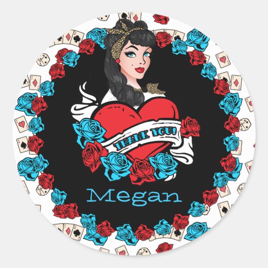 ピンアップガール、ロック – ビリー、ありがとうシール ラウンドシール (正面)