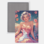 ピンアップフローラかわいいイースターバニー マグネット (正面/裏面)