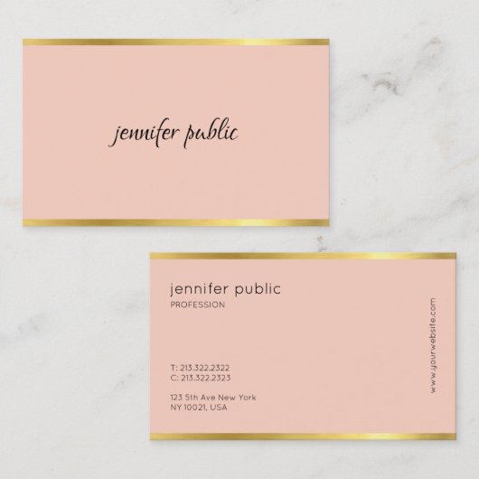 ピンエレガントクと金ゴールドの草書きの手書き 名刺 (正面/裏面)