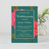 ピンエレガントクの花の誕生日の招待状 招待状 (スタンド正面)