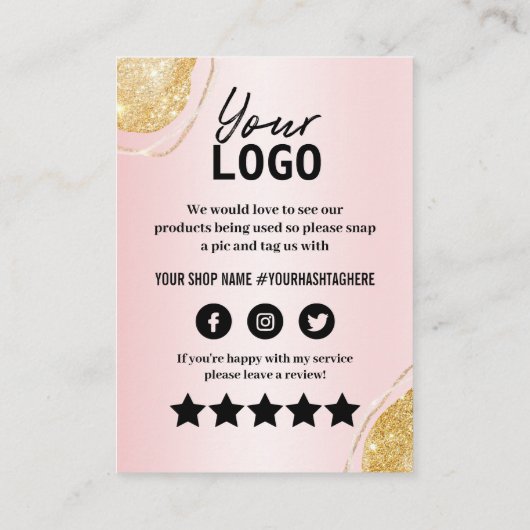 ピンエレガントクの金ゴールドグリッターありがとうカードを挿入 名刺 (裏面)