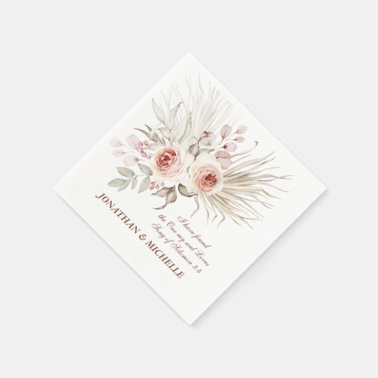 ピンエレガントクアイボリー・ボホ・フローラ結婚の聖書の一節 スタンダードカクテルナプキン (角)