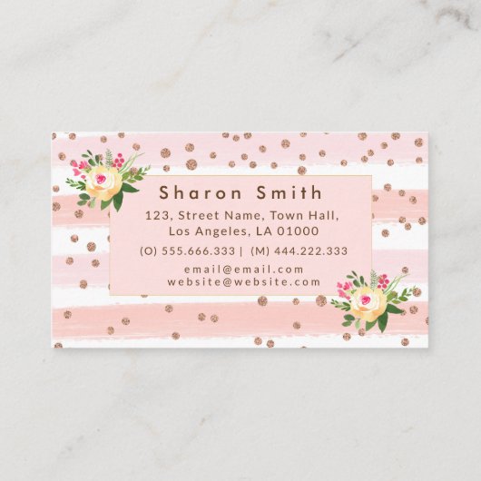 ピンエレガントクグリッターバラ金ゴールド紙吹雪トレンディー 名刺 (裏面)