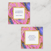 ピンエレガントクブルーアンド金ゴールド スクエア名刺 (正面/裏面)