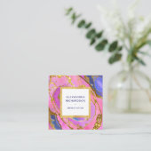 ピンエレガントクブルーアンド金ゴールド スクエア名刺 (スタンド正面)