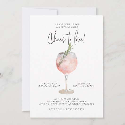 ピンエレガントク応援からラブブライダルシャワー 招待状 (正面)