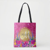 ピンエレガントク金ゴールドグリッターメタルフレームフローラ  トートバッグ (正面)