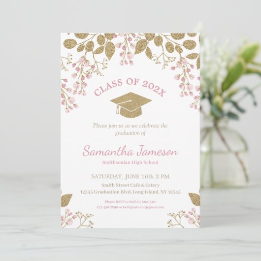 ピンエレガントク金ゴールドフローラ2022年卒業クラス 招待状 (スタンド正面)