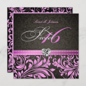 ピンエレガントク&ブラックダマスクスイート16 招待状 (正面/裏面)