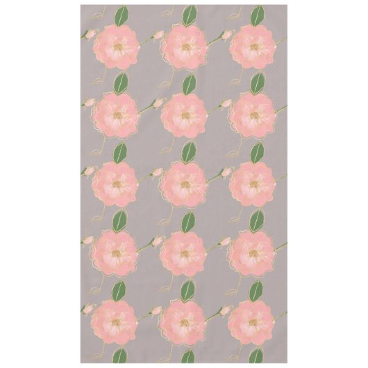 ピンエレガントク&金ゴールド水彩バラグレーデザイン テーブルクロス (正面)