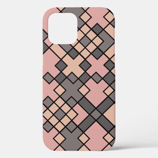 ピンカと紫の黒い格子パターン Case-Mate iPhoneケース (裏面)