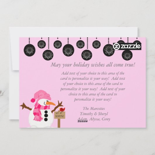 ピンカスタマイズク雪だるまジョイホリデーカード シーズンカード (裏面)