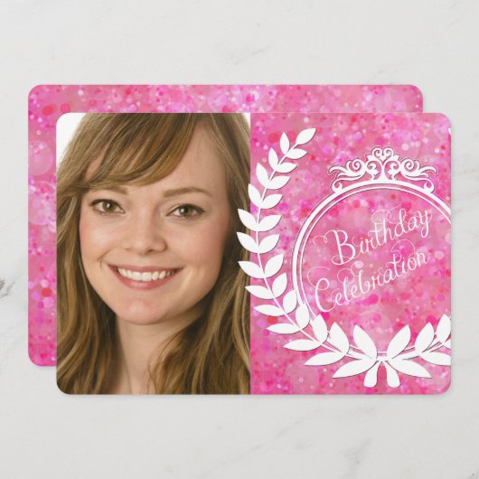 ピンカスタムク《写真》ぼけ味フォト誕生日招待状 招待状 (正面/裏面)