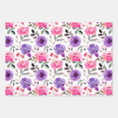 ピンカラフルと紫の水色フローラ ラッピングペーパーシート (正面3)