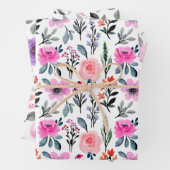 ピンカラフルと紫の水色フローラ ラッピングペーパーシート (インサイチュ)