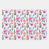 ピンカラフルと紫の水色フローラ ラッピングペーパーシート (正面)