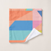 ピンカラフルクと青の明るいジオメトリ図形 バスタオルセット (ウォッシュタオル)