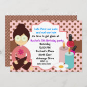 ピンカ水玉模様とチョコレートスパパーティーの招待 招待状 (正面/裏面)