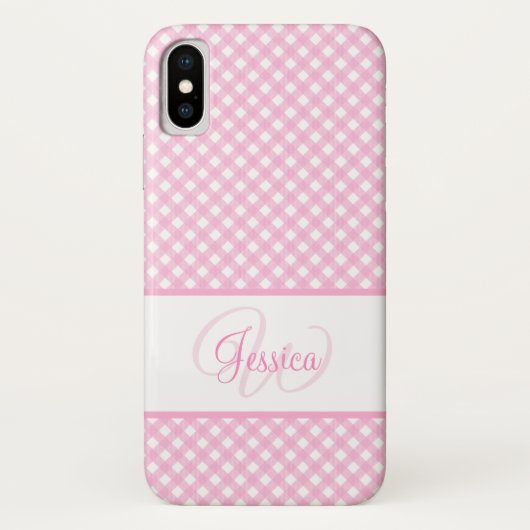 ピンガーリークギンガムパターン名とイニシャル Case-Mate iPhoneケース (裏面)
