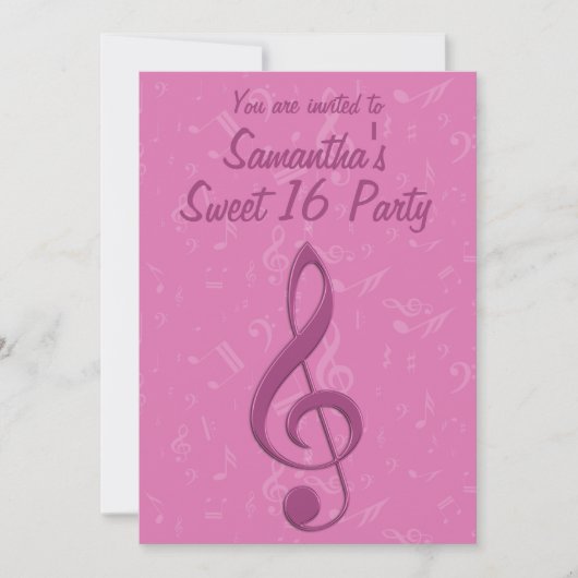 ピンガーリーククレフ、 音符記号とミュージカルノーツの誕生日パーティー 招待状 (正面)