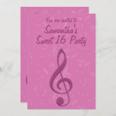 ピンガーリーククレフ、 音符記号とミュージカルノーツの誕生日パーティー 招待状 (正面/裏面)