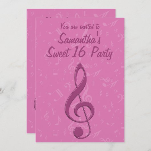 ピンガーリーククレフ、 音符記号とミュージカルノーツの誕生日パーティー 招待状 (正面/裏面)