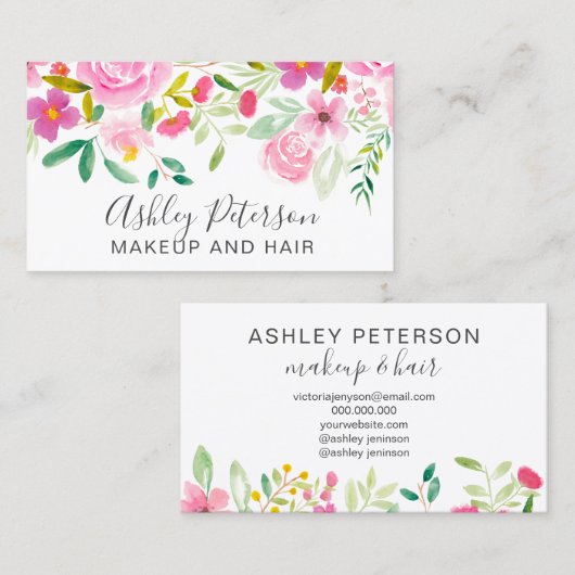 ピンガーリークグリーンフローラ水色化粧 名刺 (正面/裏面)