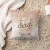 ピンガーリークスイート16誕生日バラ金ゴールドグリッター クッション (ブランケット)