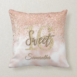 ピンガーリークスイート16誕生日バラ金ゴールドグリッター クッション