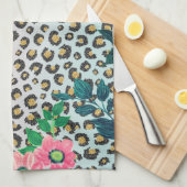 ピンガーリークミントグラデーションフローラグリッターレオパードプリント キッチンタオル (四つ折り)