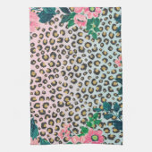 ピンガーリークミントグラデーションフローラグリッターレオパードプリント キッチンタオル (縦)