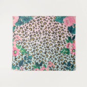 ピンガーリークミントグラデーションフローラグリッターレオパードプリント タペストリー (正面(横))