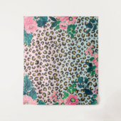 ピンガーリークミントグラデーションフローラグリッターレオパードプリント タペストリー (正面)