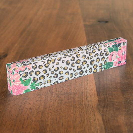 ピンガーリークミントグラデーションフローラグリッターレオパードプリント デスクネームプレート (側面)