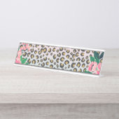 ピンガーリークミントグラデーションフローラグリッターレオパードプリント デスクネームプレート (正面)