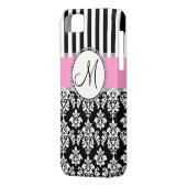 ピンガーリーク黒ダマスクあなたのモノグラムイニシャル Case-Mate iPhoneケース (裏面左)