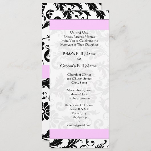 ピンキッシュラベンダーダマスクスワーズ結婚式招待状 招待状 (正面/裏面)