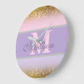 ピンキパーソナライズされたグリッターウォールクロック ラージ壁時計 (傾斜)